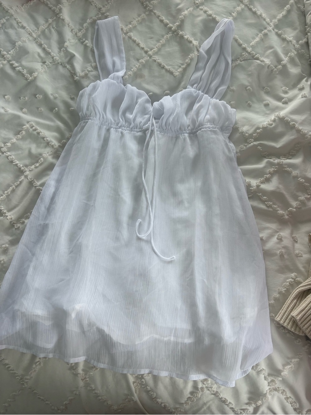 Princess polly White Sheer Babydoll Tank Top, kinda short so fits like an xs